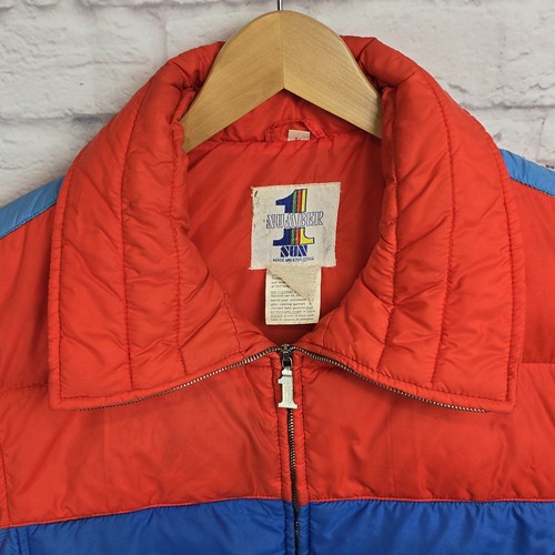 Vintage 80s Number 1 Sun Red & Blue Puffer Vest Men's Large Hong Kong• Read - Picture 3 of 23