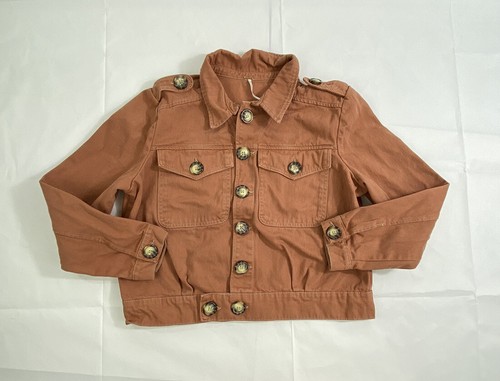 Free People Women's Rusty Orange Short Denim Button Up Jacket Size Medium