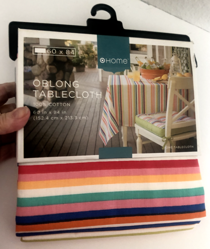 NIP Vtg 2099 TARGET HOME Fiesta Rainbow Striped Tablecloth 60X84 Oblong Patio