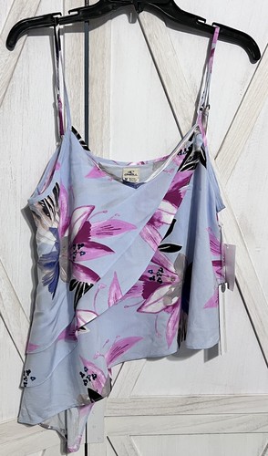 O'Neill Women's Scoop Neck Cami Tank Top Spaghetti Strap Blue Floral Boho M NWT