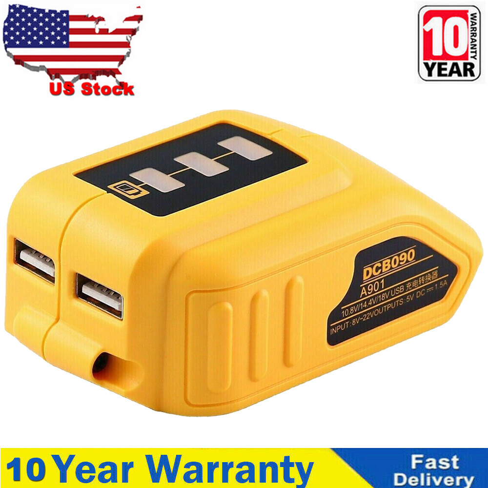 DCB090 Dual USB Charger Adapter For DeWalt 12V-20V Li-ion Battey Power Source