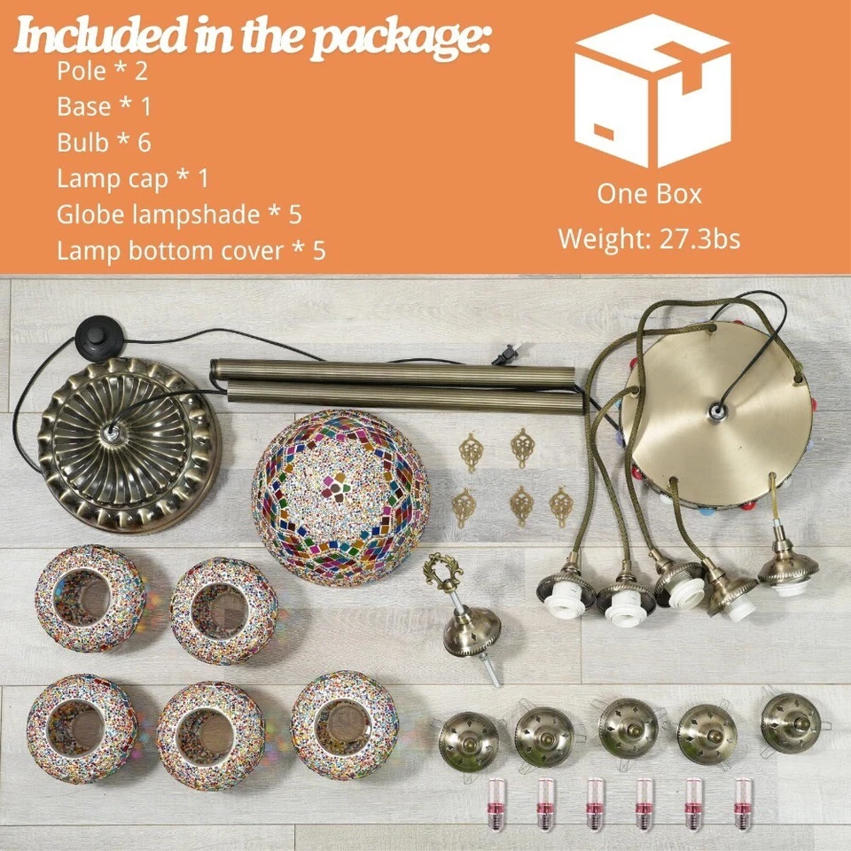 Turkish Lamp with Upgraded Lampshade Mosaic Globe Floor Lamp for Home Decor - Image 2 of 4