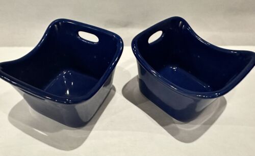 Rachel Ray Set Of 2 BLUE 10 Oz Retangular Stoneware Ramekins Baking Dishes Blue