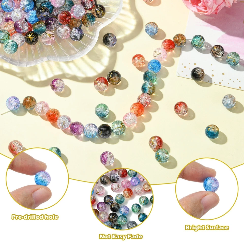 200x 10mm Cuentas de Cristal de Vidrio Craquetado Dos Tonos Transparente Redondo Hágalo Usted Mismo Joyería Pluma Foto 3 de 4