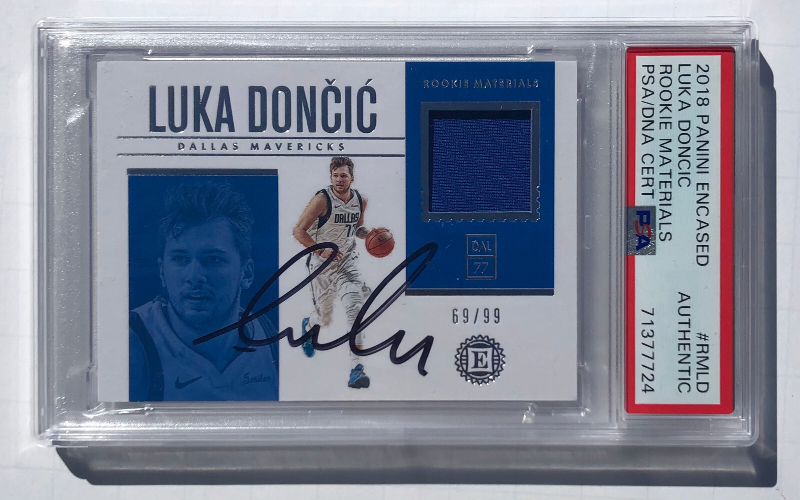 2018 Luka Doncic Rookie Rc Panini Encased Patch Auto 69/99 Lakers PSA/DNA