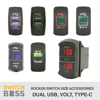 All ROCKER SWITCH Size DUAL USB VOLT Type-C Accessories 12v Panel Mount Display