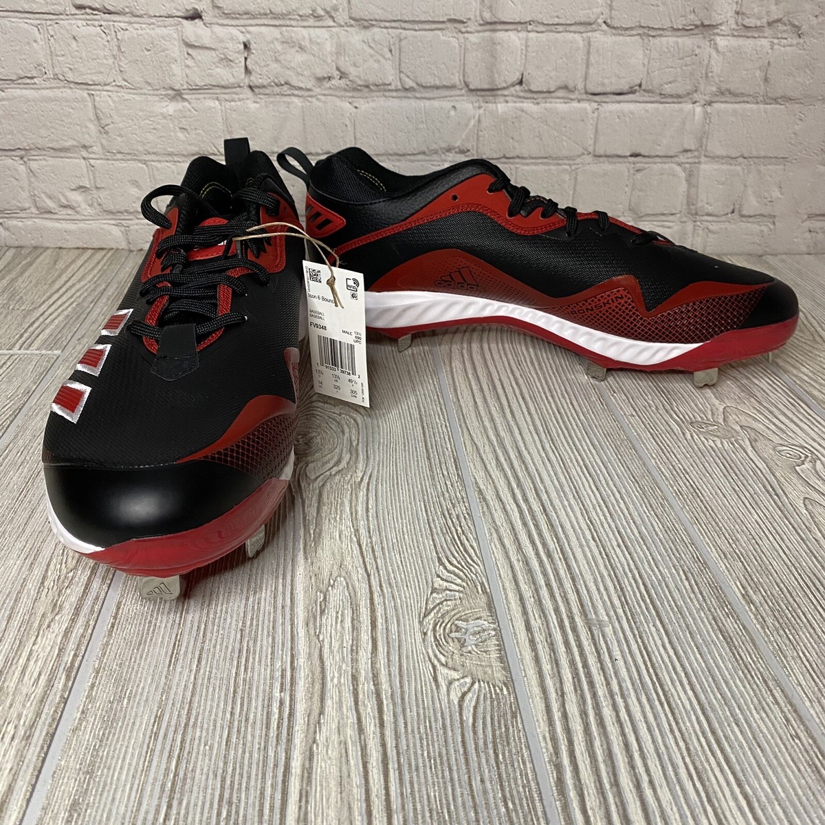 Adidas Icon 6 Bounce Metal Baseball Cleats Men’s 14 Black Red FV9348 New Adidas Icon 6 Bounce Baseball Metal Cleats Red Black White  main image 2