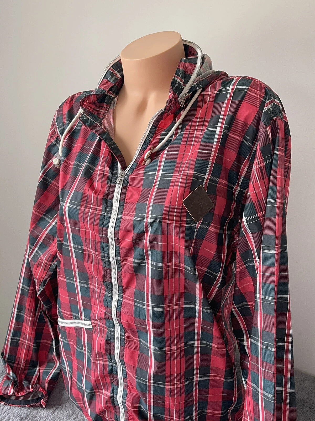 burton dryride light windbreaker hooded plaid shell jacket