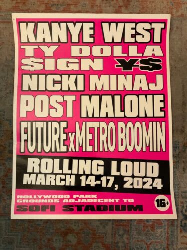 XL 22” x 28” Kanye West ROLLING LOUD 2024 Poster Ye Nicki Minaj Future Metro NEW - Picture 1 of 1
