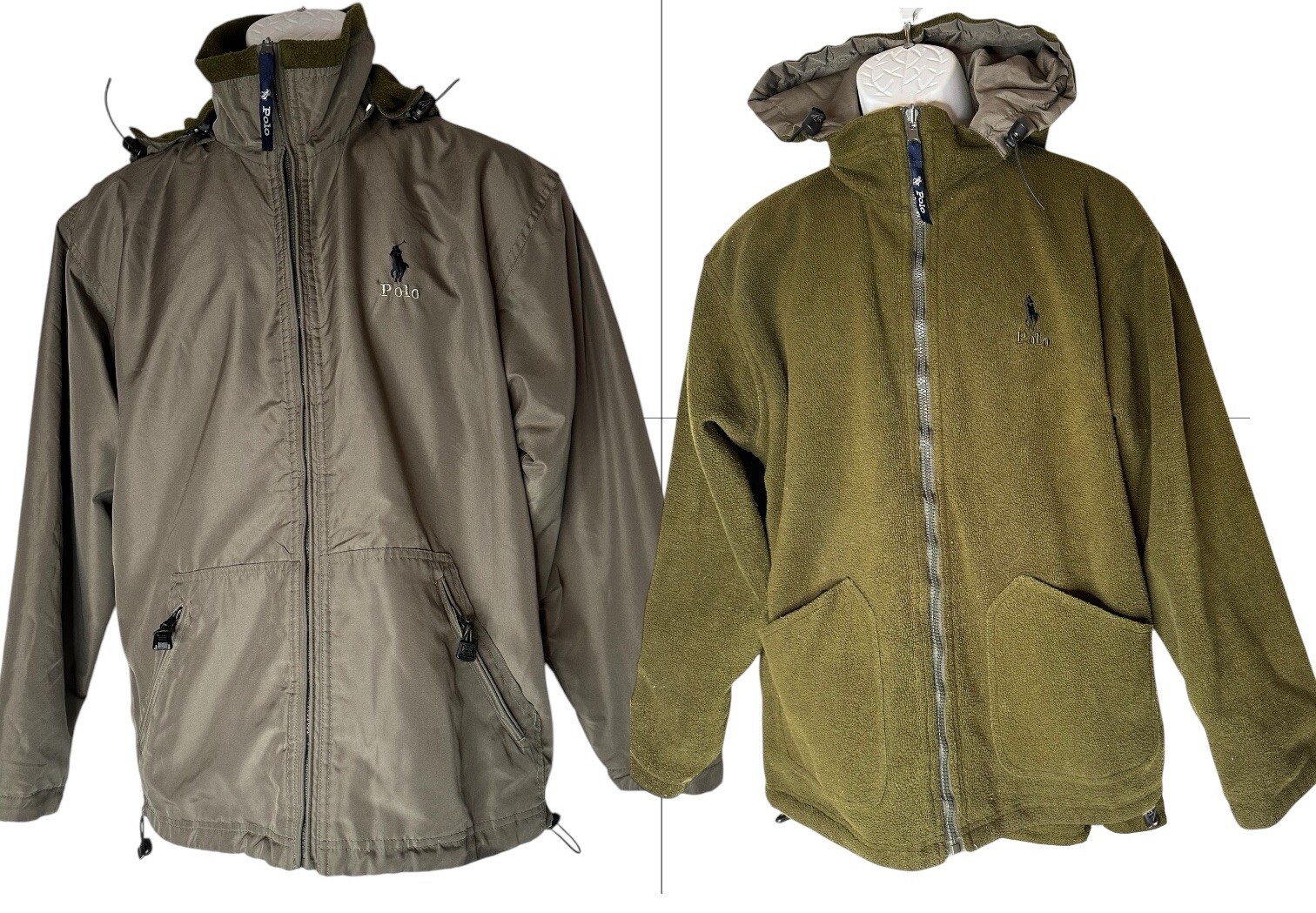 Giacca verde vintage Y2K Polo Ralph Lauren reversibile nylon pile pony con cappuccio XL