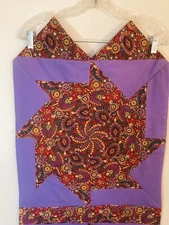 Handmade Pieced Quilted Table Runner Purple Orange Boho Print Cotton 47” X 18”