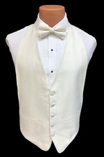 Men's Ivory Tuxedo Vest  Tie Open Back Herringbone Tailcoat Wedding Groom Mason