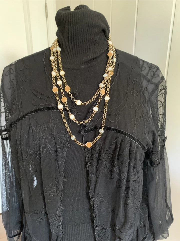 Coldwater Creek Collar de Cadena Larga de Oro Blanco Acrílico Bronceado Esmalte Cuentas 83” de Largo Foto 4 de 4