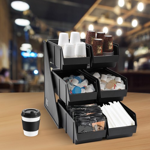 6 Compartments Upright Breakroom Coffee Condiment Storage Organizer Bin ...