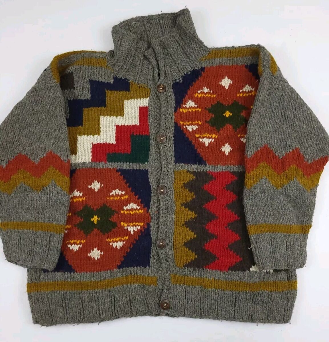Vintage Tejidos Ecuador Hand Knit Native Pattern Heavy Wool Vintage Tejidos Ecuador Hand Knit Native Pattern Heavy Wool