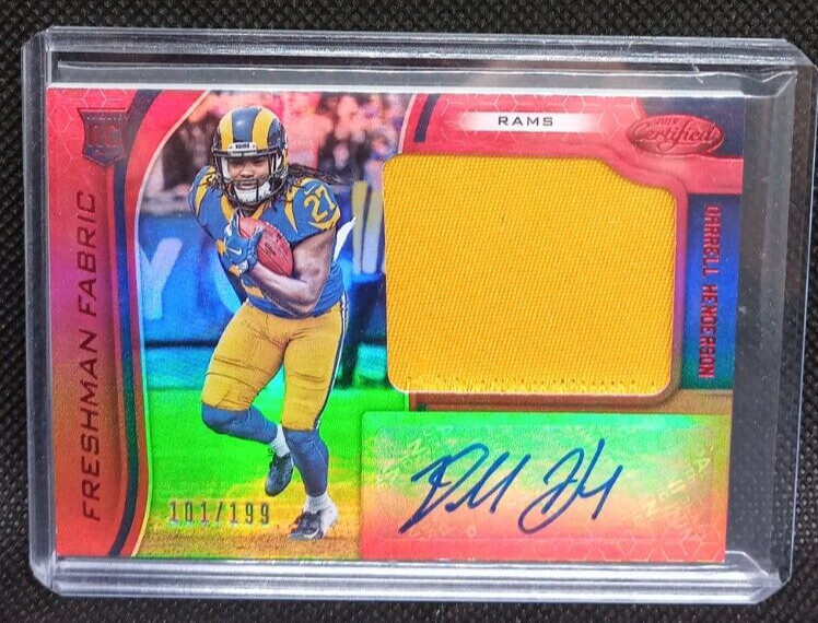 2019 Panini Certified #206 Darrell Henderson Rookie Patch /199 Auto Mirror Red