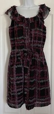 Banana Republic Andre Black Patterned Ruffle Sheer Overlay Dress Size 6