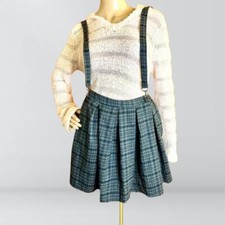 Hot Topic Grey Plaid Suspender Skirt