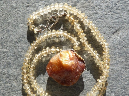 Collier/pendentif, argent, or 24 ct, nacre (coquillage naturel ) anomia,citrines - Picture 18 of 24