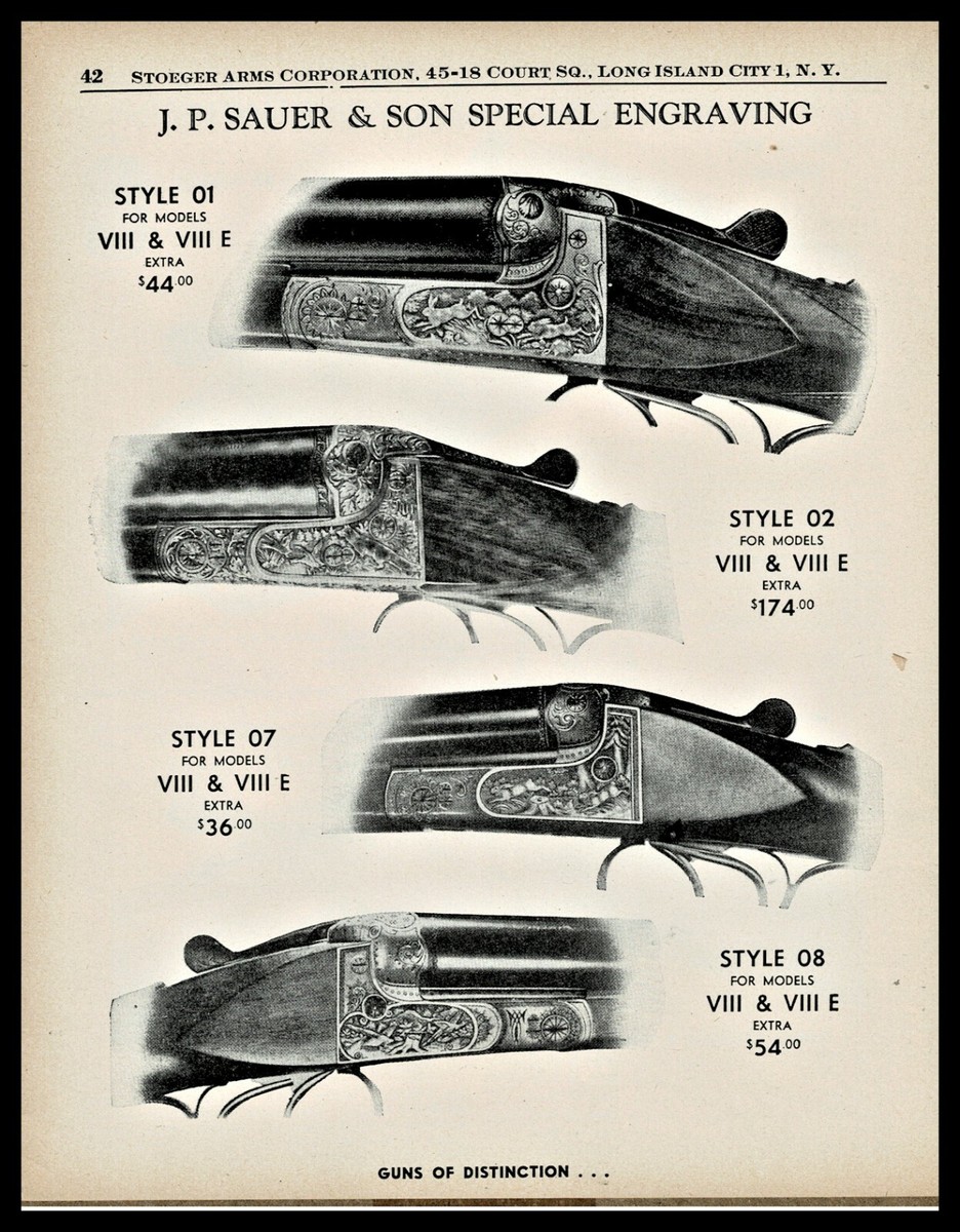 1958 J.P. SAUER Model VIII & VIII E Shotgun AD Enmgraving images