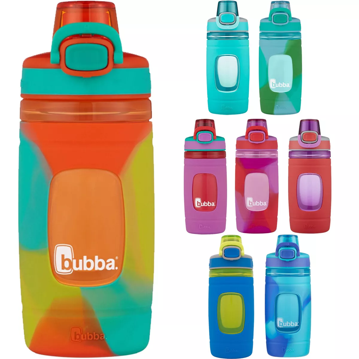 Bubba Kid's 16 oz. Flo Refresh Plastic Water Bottle with Silicone Sleeve Tutti Fruity/Berry Blue/Crystal Ice