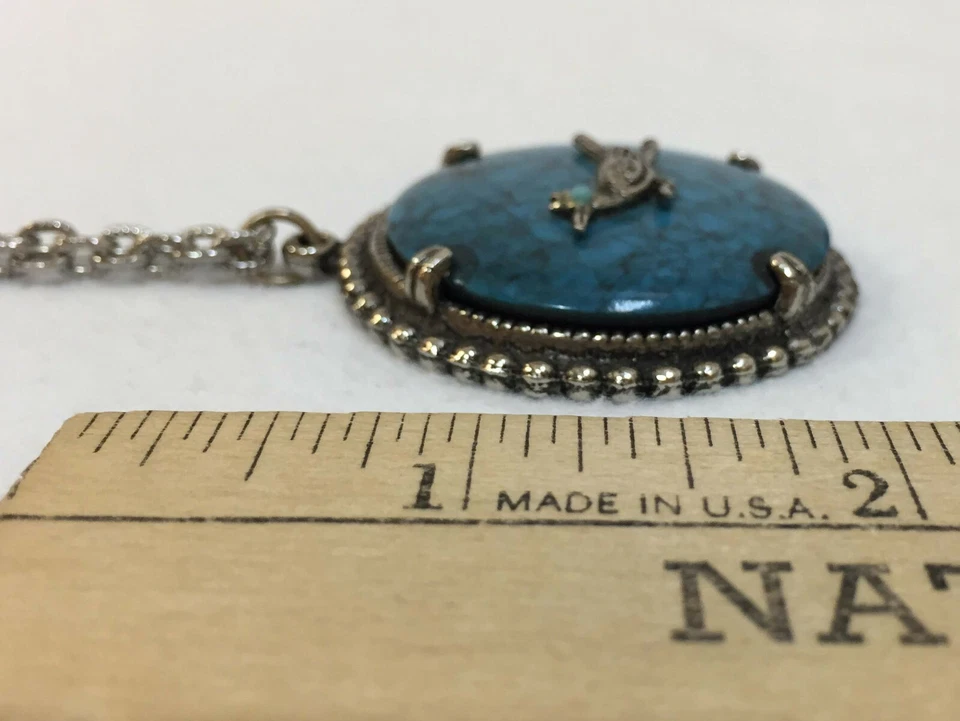 Collar Imitación Turquesa Colgante Piedra Correcaminos Pájaro Antiguo Cadena Plata 24" Foto 4 de 4