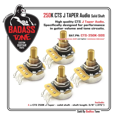 CTS 250K - J Taper Audio - 1/4 Solid Shaft - Pro Guitar & Bass Pots (4)