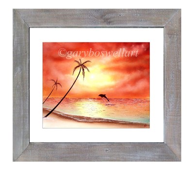 Dolphin Sunrise S/N limited edition signed print by artist framed wall art