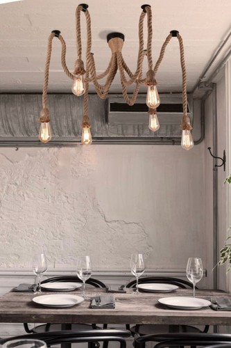 Lampadario Country Lampada per Soffitto a 6 corde Stile Rustico con Attacchi E27 - Foto 10 di 11