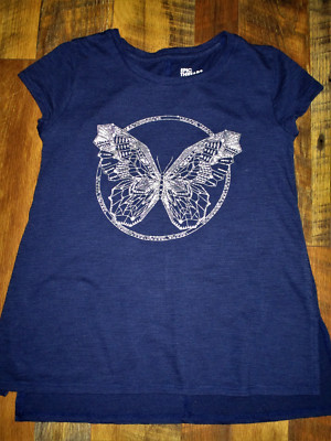 EPIC THREADS Top Girls Sz Large Blue w/ Silver Graphics Short Sleeve EUC