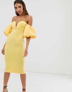 yellow bardot midi dress