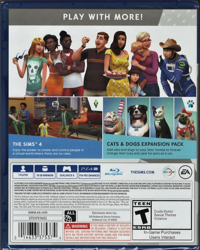 THE Sims 4 PLUS Cats and Dogs PS4 (Brand New Factory Sealed US Version) PlayStat - Image 2 of 2