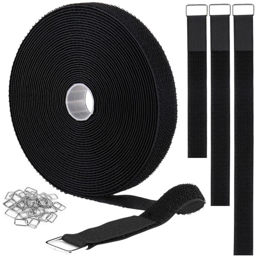 1"x32ft Hook and Loop Straps with 50 Metal Buckles, Adjustable Fastening Cabl...