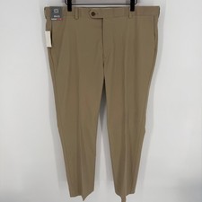Roundtree  Yorke TravelSmart Mens 40x32 Khaki Straight Fit Flat Front Pants NEW
