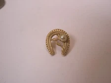 Seed Pearl Horseshoe Good Lucky Vintage Tie Tack Lapel Pin e93