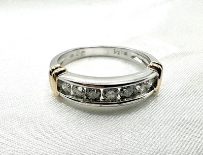 Minimal Estate Natural Diamond Ring 10k Two Tone White And Yellow Gold Size 7.25