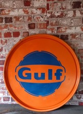 UPCYCLED OIL DRUM LID GULF  PETROL MANCAVE FORECOURT  MOTORCYCLE GARAGE 