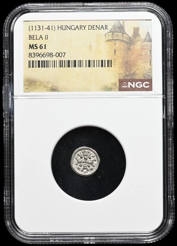 MEDIEVAL HUNGARY. Bela II, 1131-1141. Silver Denar, Cross, NGC MS61