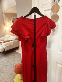 SHEIN Red Ruffle Lace V-Neck Jumpsuit Short Ruffle Sleeve Size M