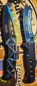COOL, HUNT D🌎WN ALL BLUE CLEAVER BLADE & TAC- FORCE BLACK AND BLUE WITH SKULLS!
