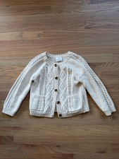 Hanna Andersson Cable Knit Cardigan Sweater Kids Size 110 US 5 Cream Cotton/Wo
