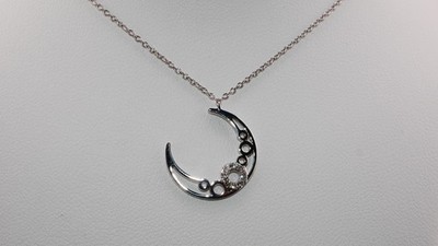 14K Gold Crescent Moon Diamond Necklace