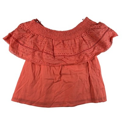 Sofia Jeans Blouse Womens M Pink Off Shoulder Short Flutter Sleeve Eyelet Top