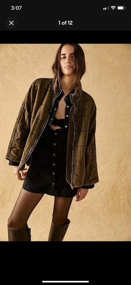 Chaqueta Militar Bombardero Acolchada Free People Dolman Talla L Verde Oliva Boho Retro Foto 2 de 4