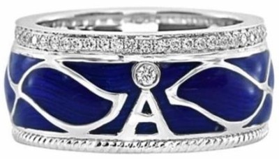 .30CT DIAMOND & BLUE ENAMEL 18K WHITE GOLD 3D MULTI LEAF A INITIAL FUN LOVE RING