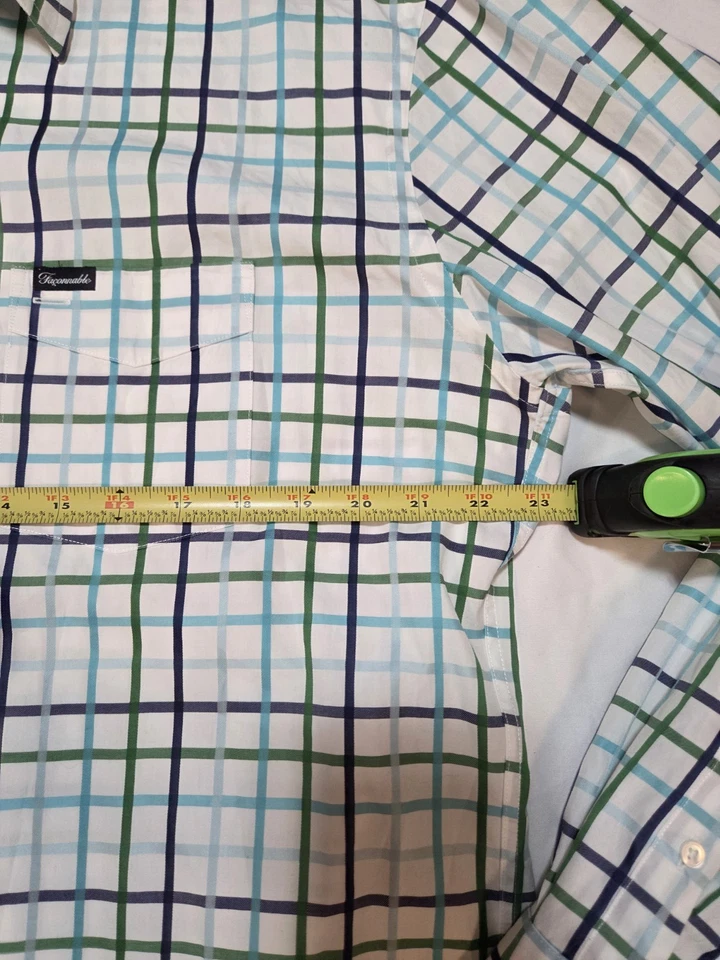 Camisa social masculina Faconnable multicolor azul verde xadrez tamanho G projetada França - Imagem 4 de 4