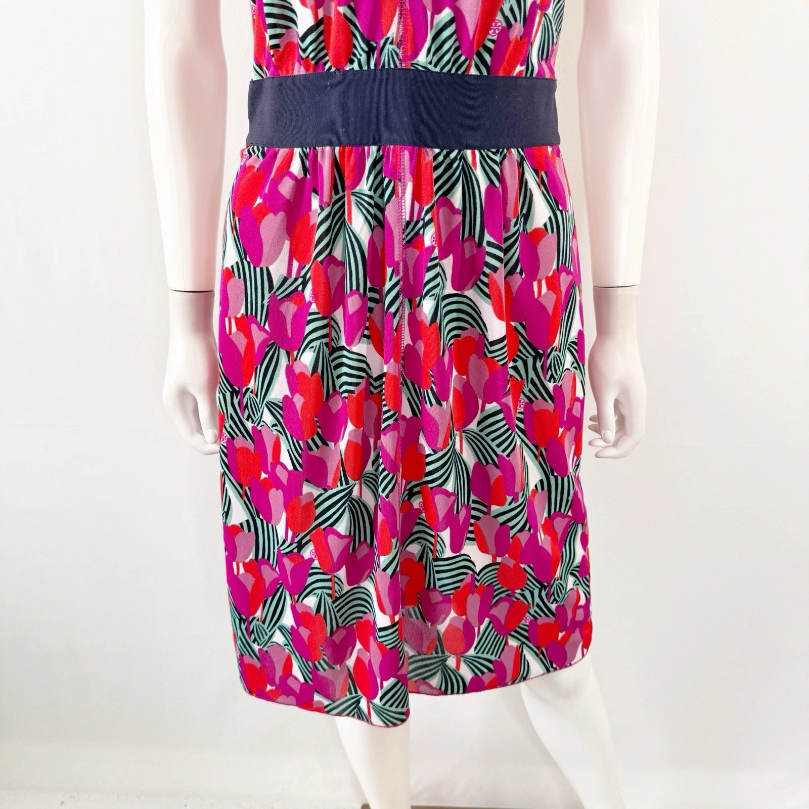 Abito floreale Tory Burch rosa tulipano AUGUSTINE taglia M scollo a V estivo casual