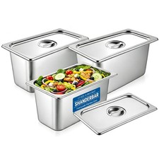 3 Pack Hotel Pans with Lids, 1/3 Size x 6 Inch Deep Steam Table Pan, Commerci...