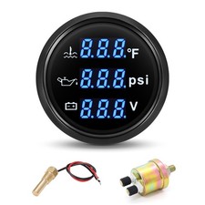 Triple Gauge Set 3in1 Oil Pressure Water Temperature  Voltmeter 2" Black