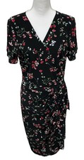 Lauren Ralph Lauren Slinky Stretch Floral Faux Wrap Dress Black Size 14 Jersey